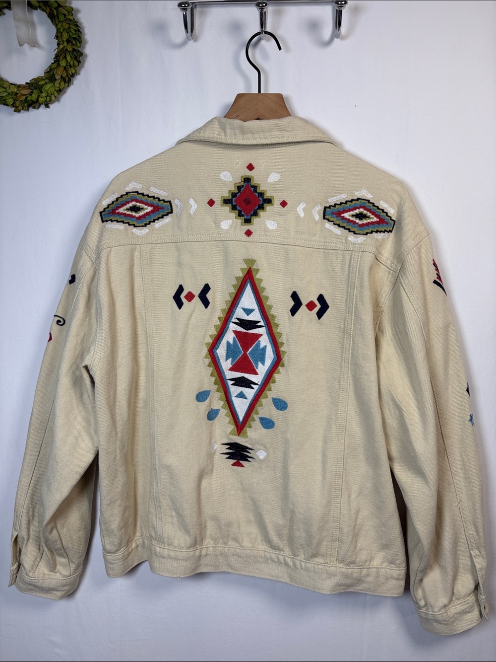 POL Southwestern Cream Embroidered Denim Rodeo Cowgirl Jacket size large - Picture 3 of 8